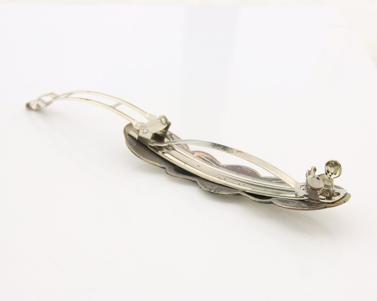 Vintage Navajo Barrette 925 Sterling Silver Hand Stamped Signed SN