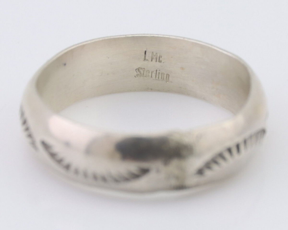 Navajo Hand Stamped Band 925 Silver 6.0 mm Signed Larry Chavez Size 8.75 C.80's