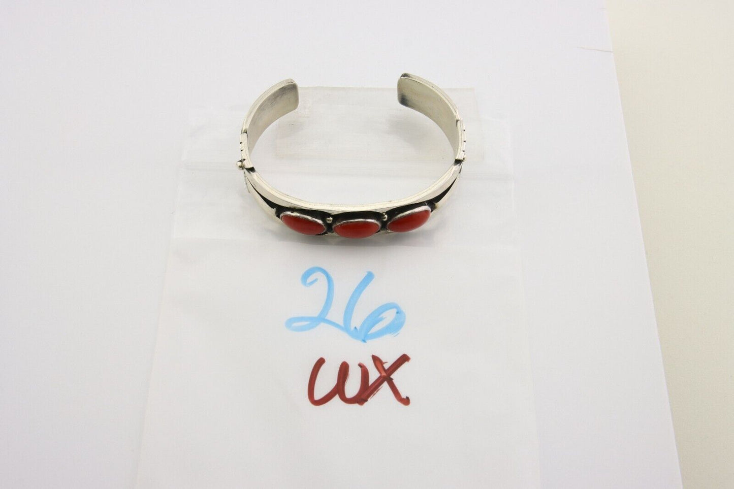 Navajo Bracelet .925 Silver Red Coral Cuff Signed Charles Johnson C.80's