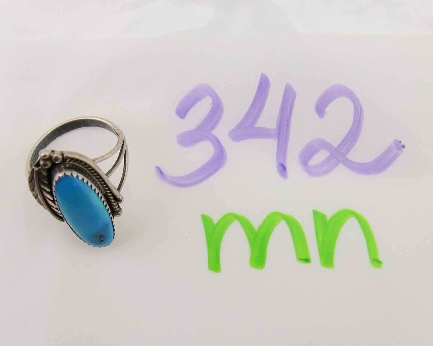 Navajo Ring 925 Silver Natural Slab Turquoise Artist Signed Circle JW C.80's