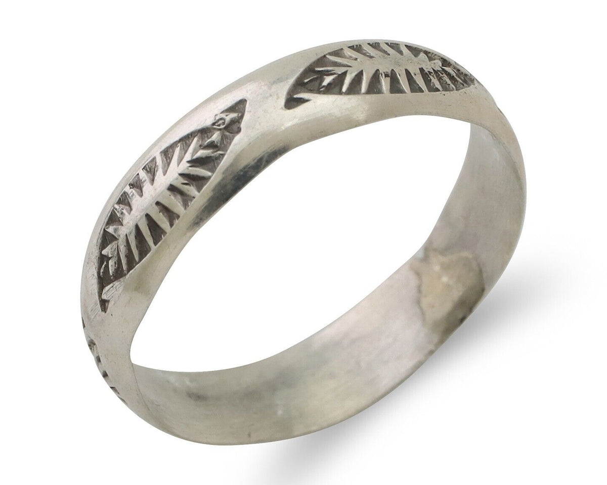 Navajo Hand Stamped Band 925 Silver 5.0 mm Signed Larry Chavez Size 8.5 C.80's
