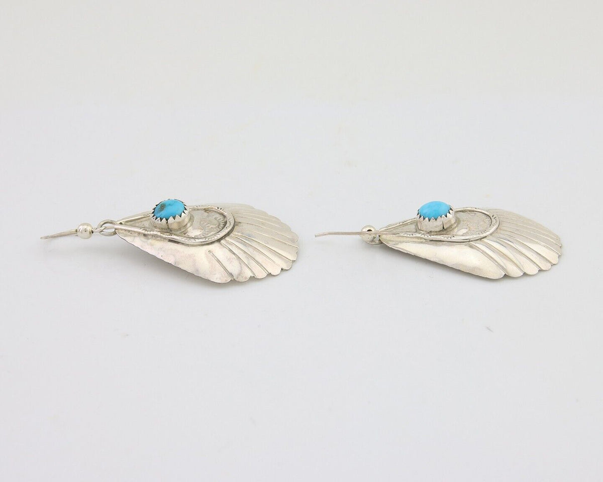 Navajo Earrings 925 Silver Turquoise Artist Signed Dean Brown C.80's