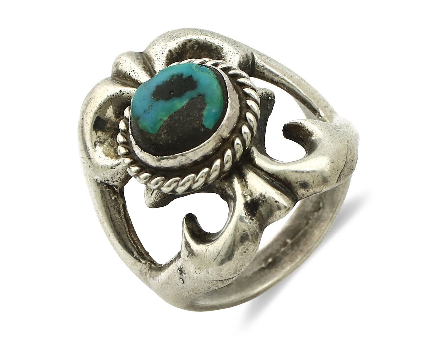 Navajo Sand Cast Ring Silver Blue Turquoise Native Artist C