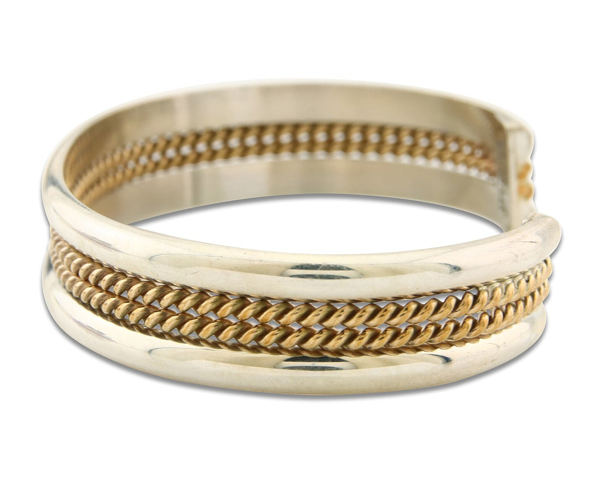 Navajo Bracelet 925 Silver Native American Handmade Yellow Gold Plated Cuff C80s