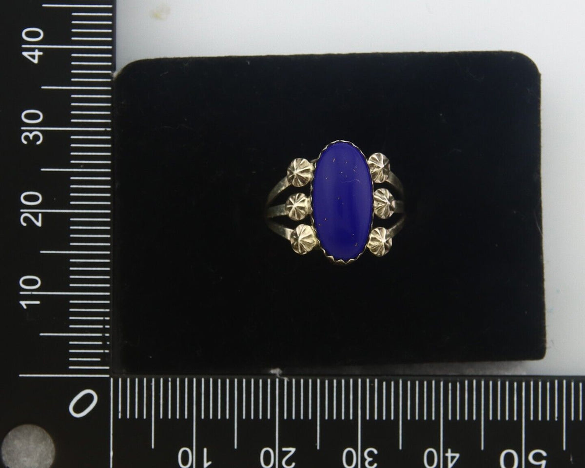 Navajo Ring 925 Sterling Natural Lapis Handmade Native Artist C.80's