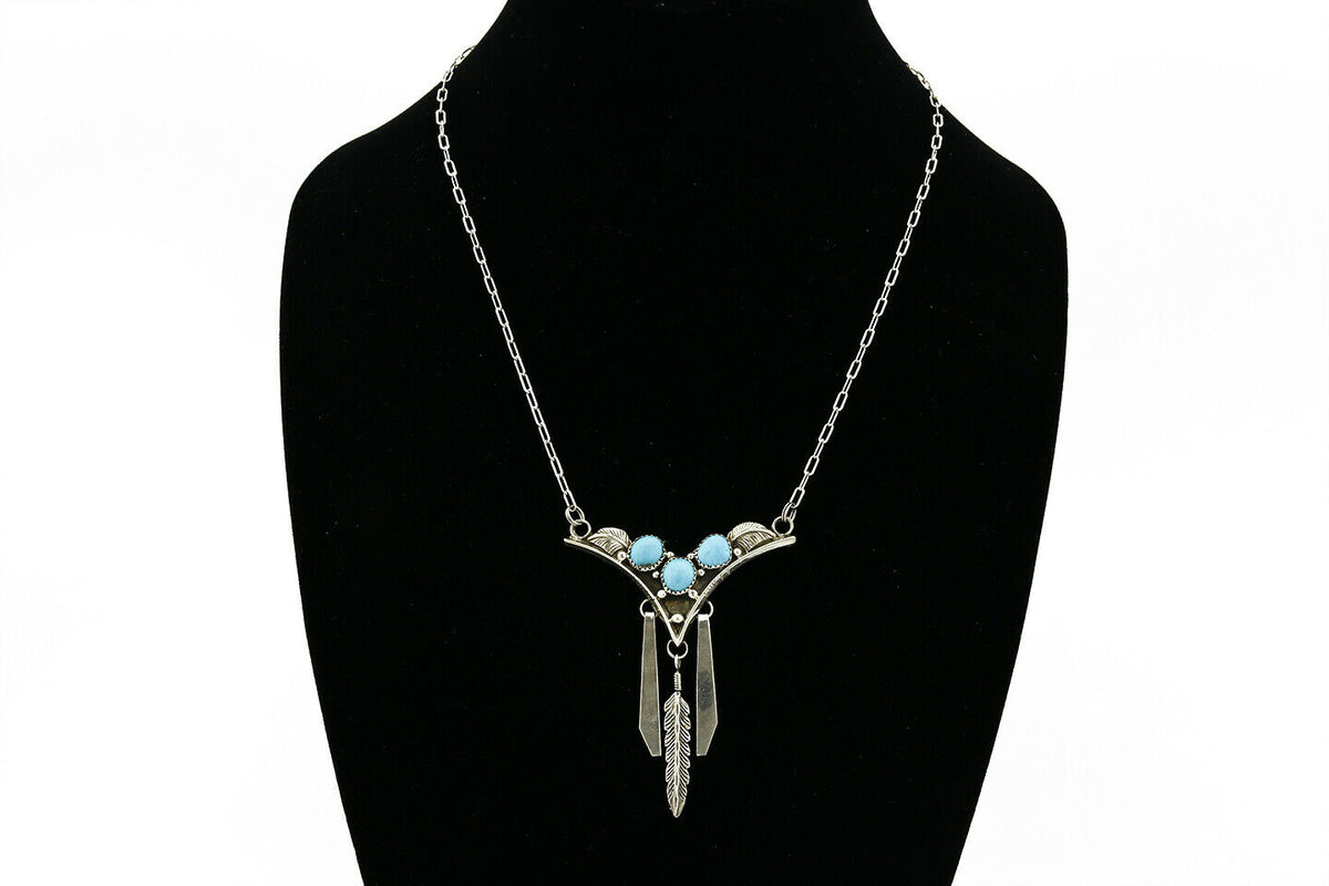 Navajo Signed S Natural Powder Blue Turquoise .925 SOLID Silver Necklace