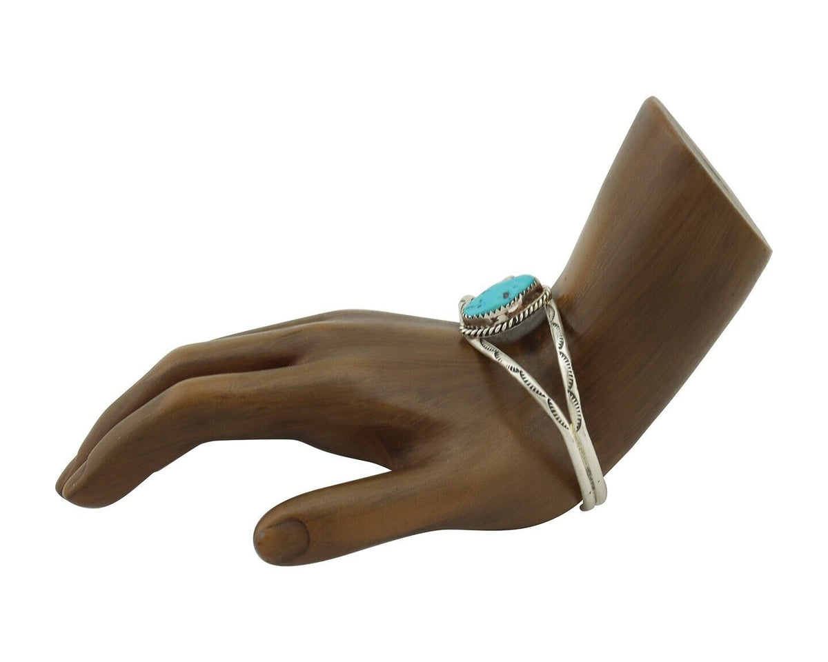 Navajo Bracelet 925 Silver Sleeping Beauty Turquoise Signed Robert Vandover C80s