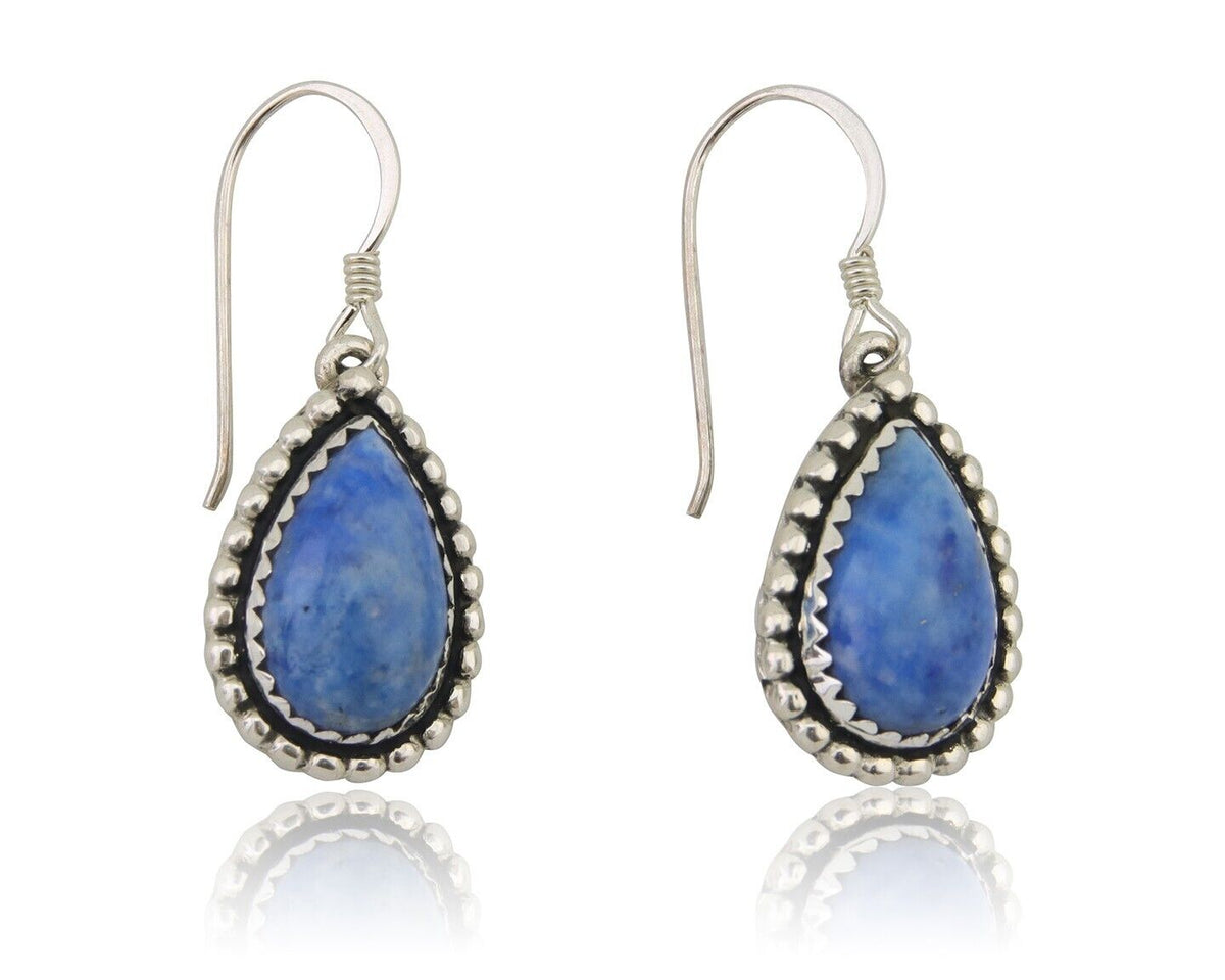 Navajo Earrings 925 Silver Blue Denim Lapis Artist Signed First Eagle C.80's