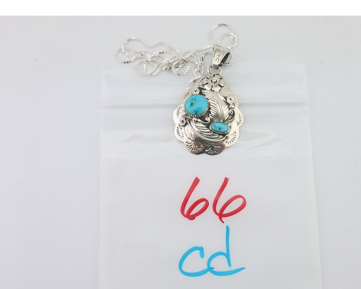 Navajo Necklace 925 Silver Turquoise Native Artist Signed Wilbert Benally C.80s