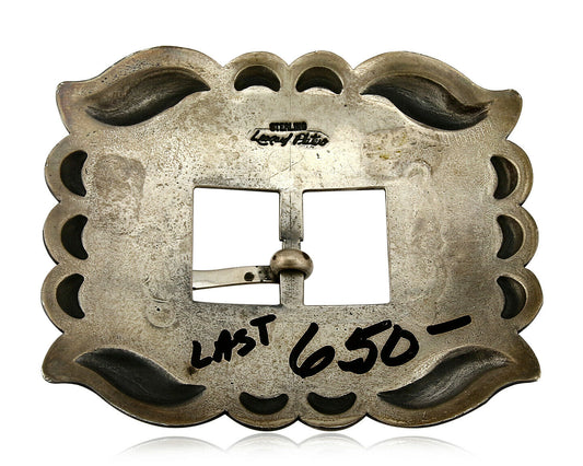 Navajo Belt Buckle .925 Silver Hand Stamped Artist Leonard Platero C.80's