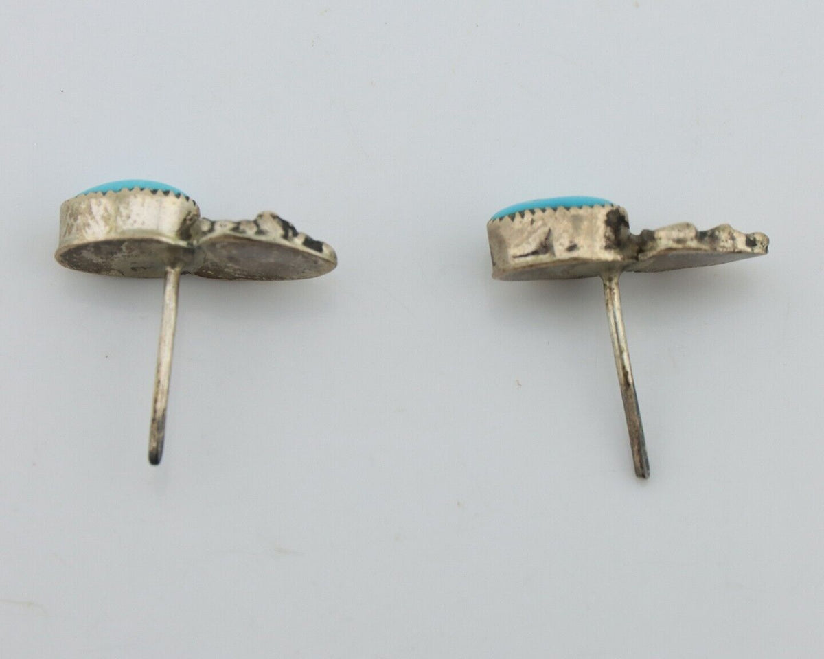 Zuni Earrings 925 Silver Natural Blue Turquoise Native American Artist C.80s