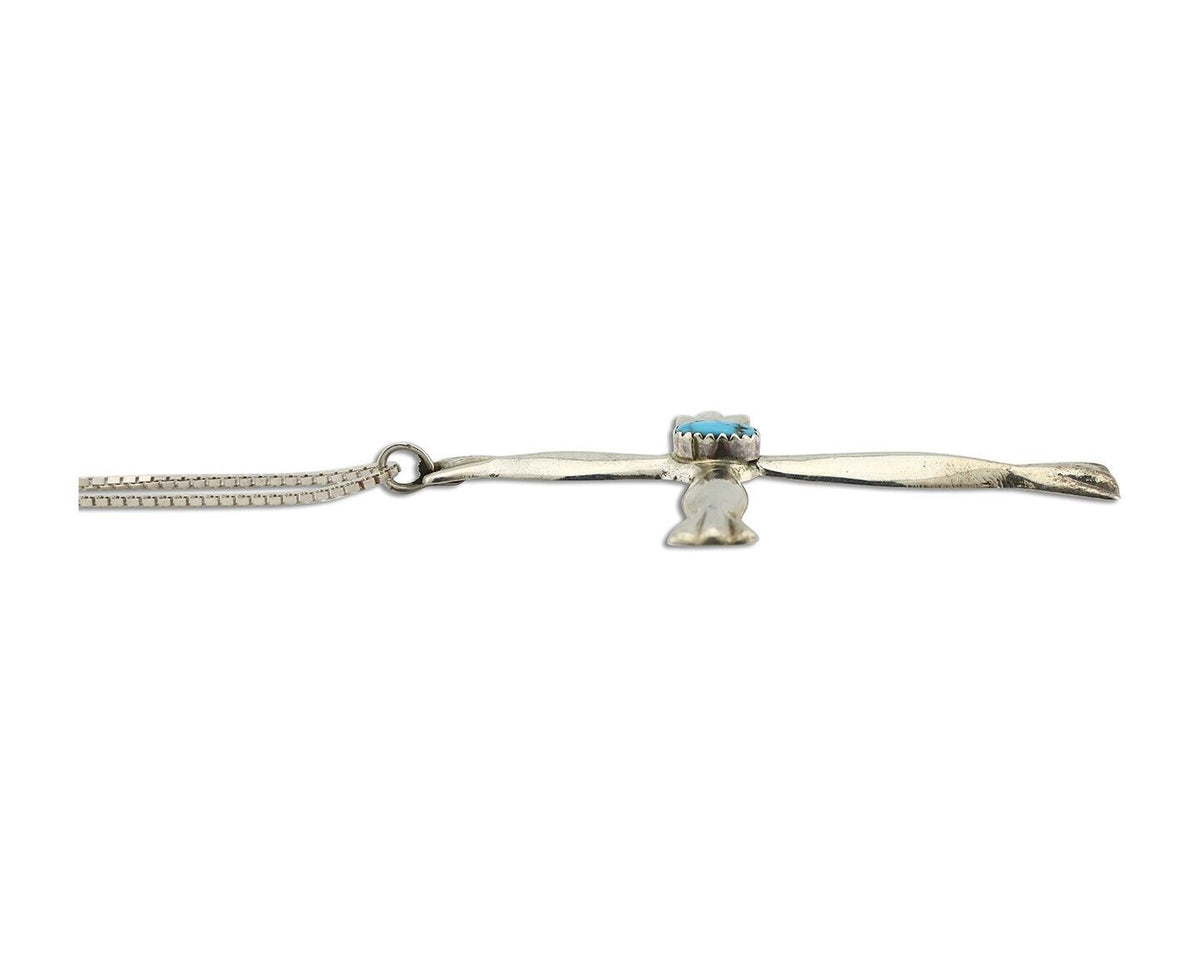 Zuni Cross Pendant 925 Silver SB Turquoise Artist Signed LL C.80's