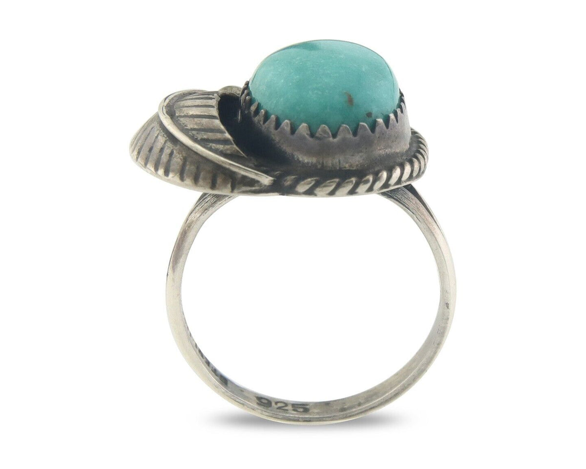 Navajo Ring 925 Sterling Natural Turquoise Native Artist C.80's Size 5.0