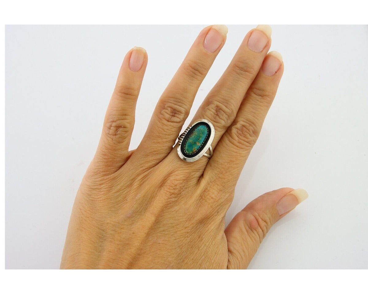 Navajo Ring 925 Sterling Blue Turquoise Native American Artist C.80's