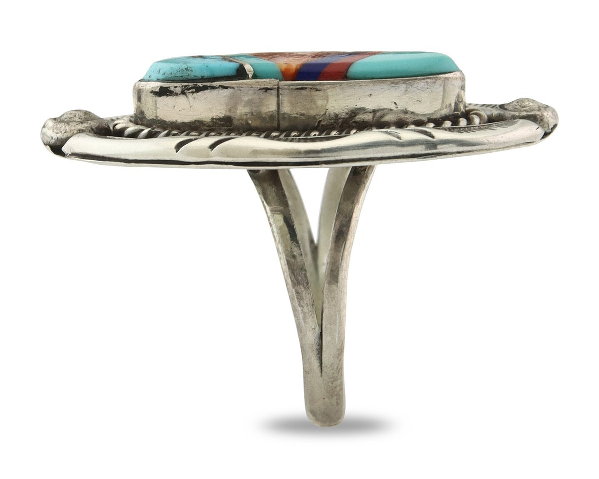 Vintage Zuni Ring 925 Sterling Silver Gemstone Signed V&N Edsitty Size 7.5