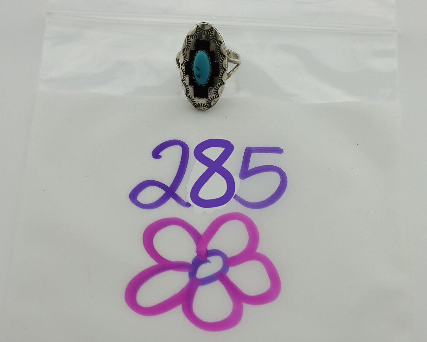 Navajo Ring .925 Silver Sleeping Beauty Turquoise Native Artist C.1980's