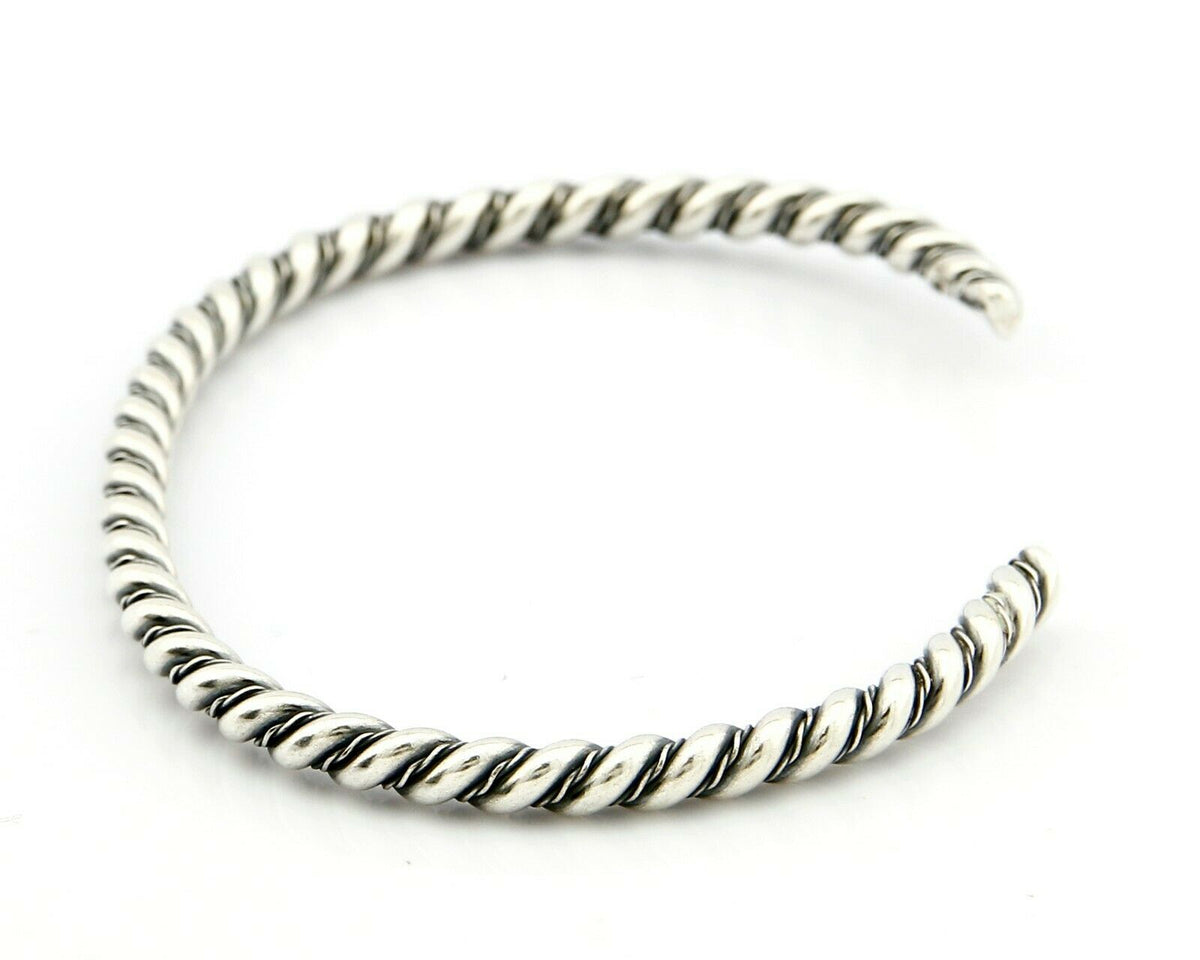 Navajo 3.8 mm Wide 925 Solid Sterling Silver Handmade Hand Stamped Cuff Bracelet