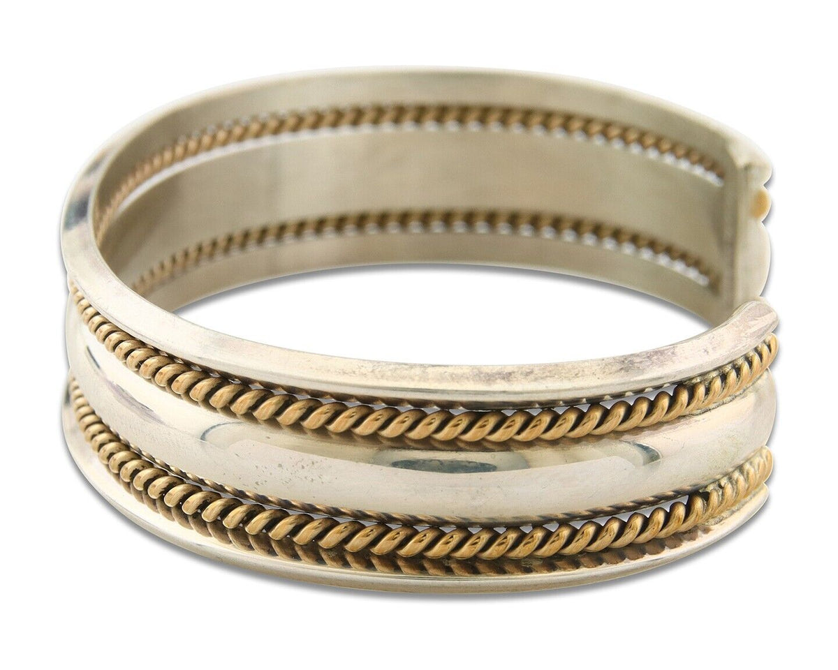 Navajo Bracelet 925 Silver & 12k Yellow Gold Filled Signed TAHE C.80's