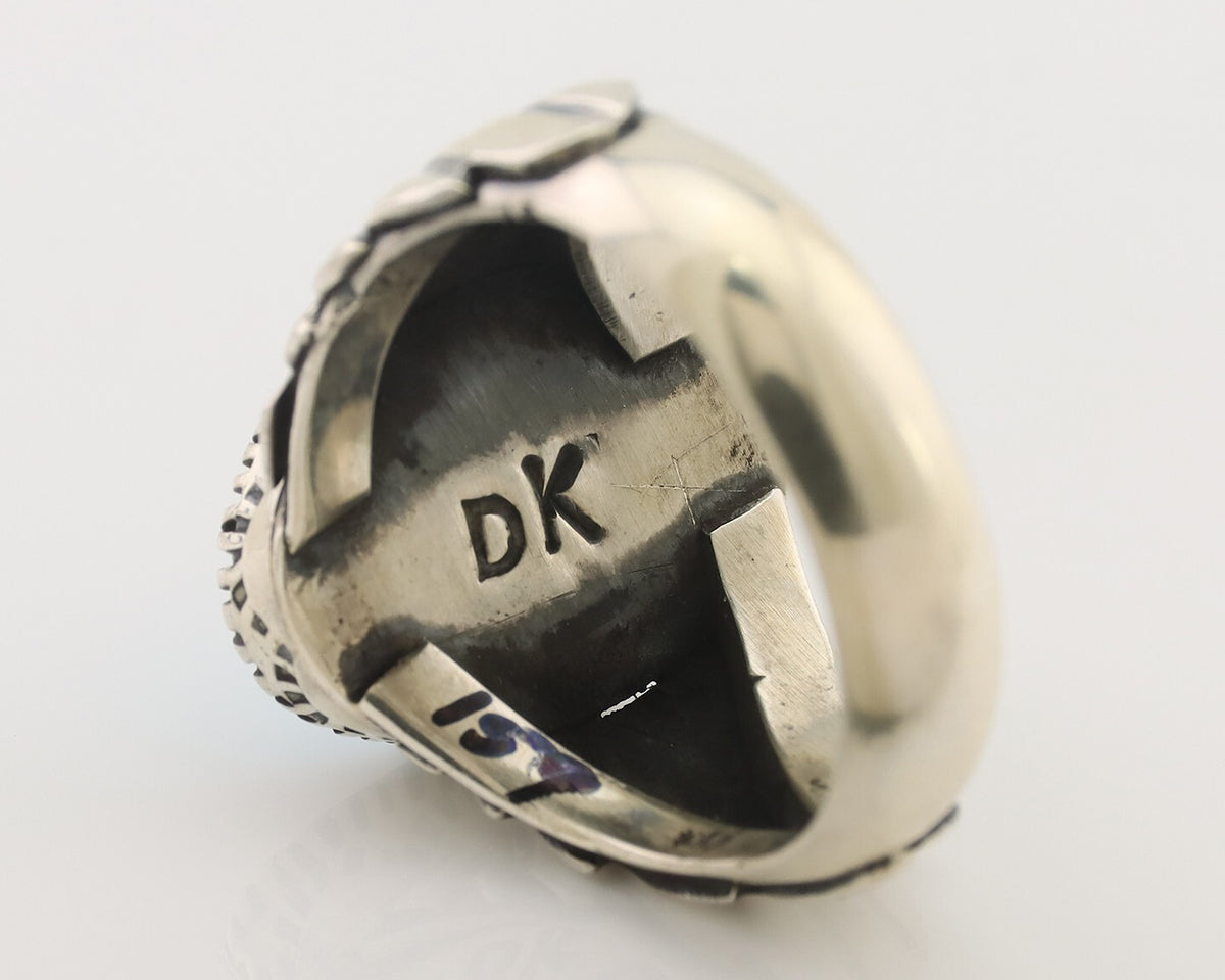 Mens Navajo Ring 925 Silver Sleeping Beauty Turquoise Artist Signed DK C.80's