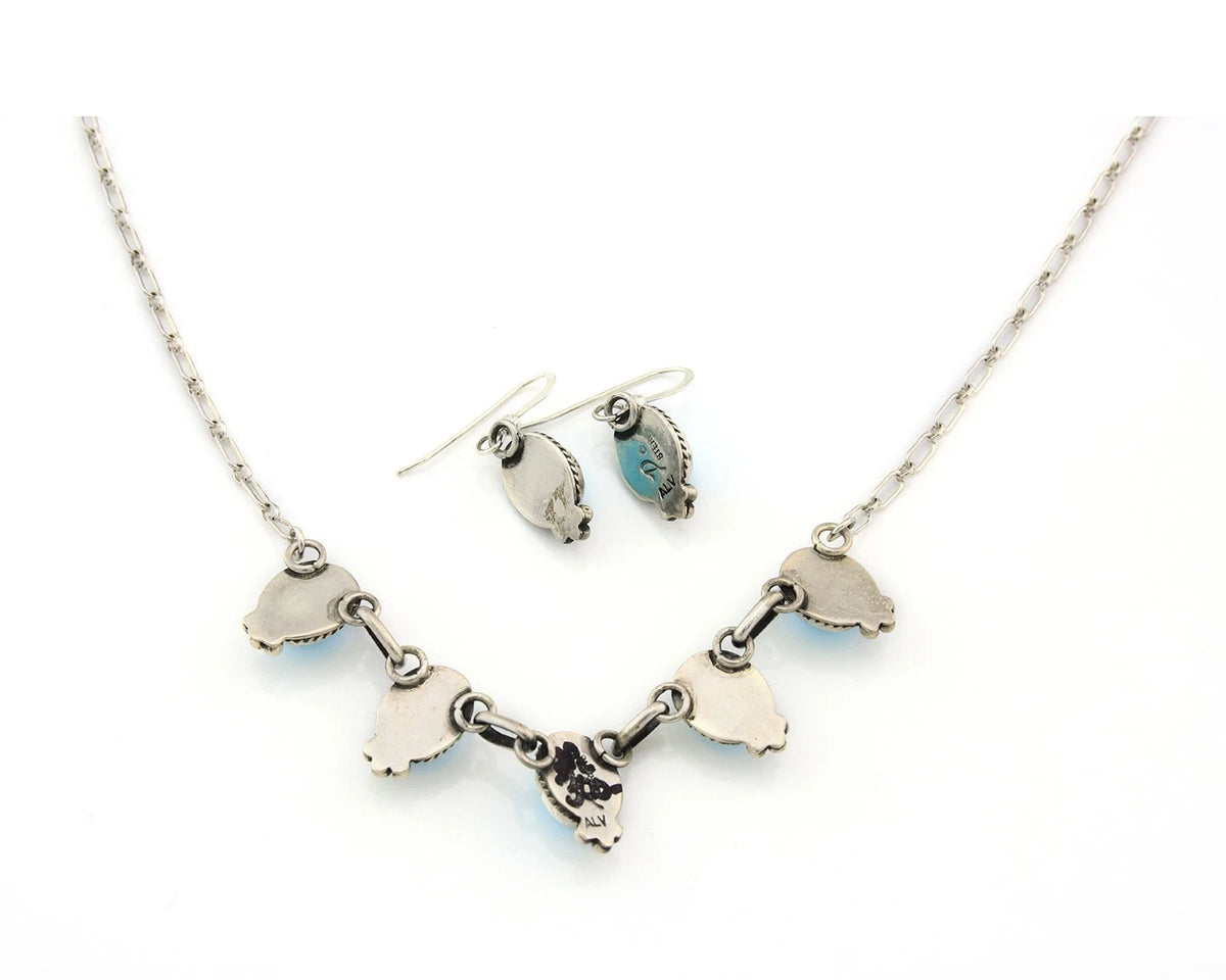Navajo Necklace Earring Set Sterling Silver Turquoise Vintage Signed Dine ALV