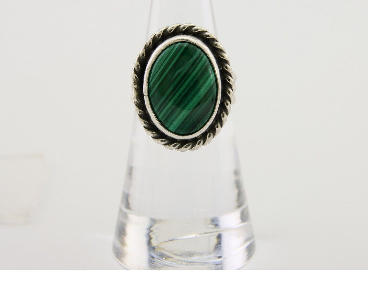 Navajo Ring 925 Silver Natural Malachite Native American Artist C.80's