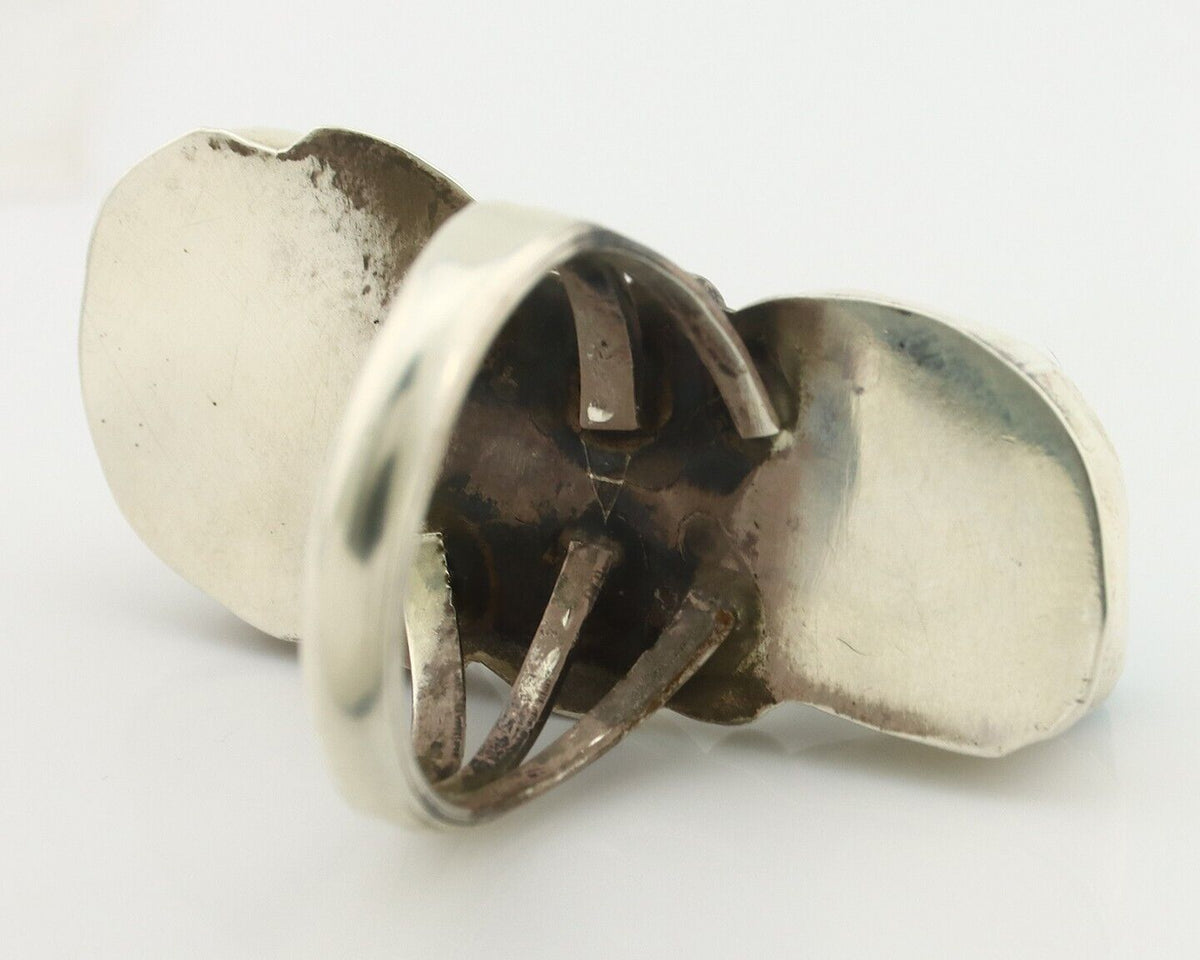 Navajo 2 Stone Ring 925 Silver Seafoam Turquoise Native American Artist C.80's
