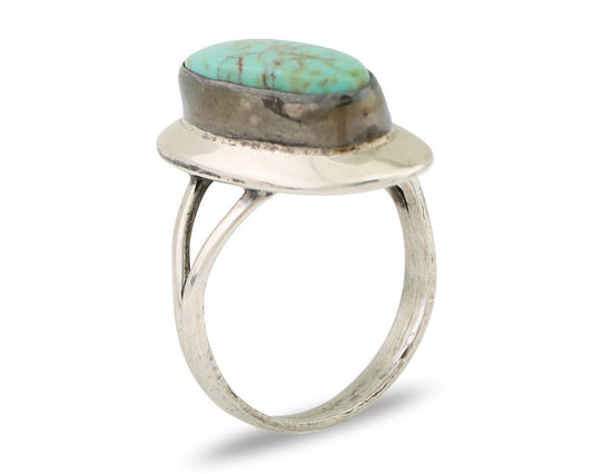 Navajo Ring 925 Silver Kingman Turquoise Artist Signed Kachina C.80's