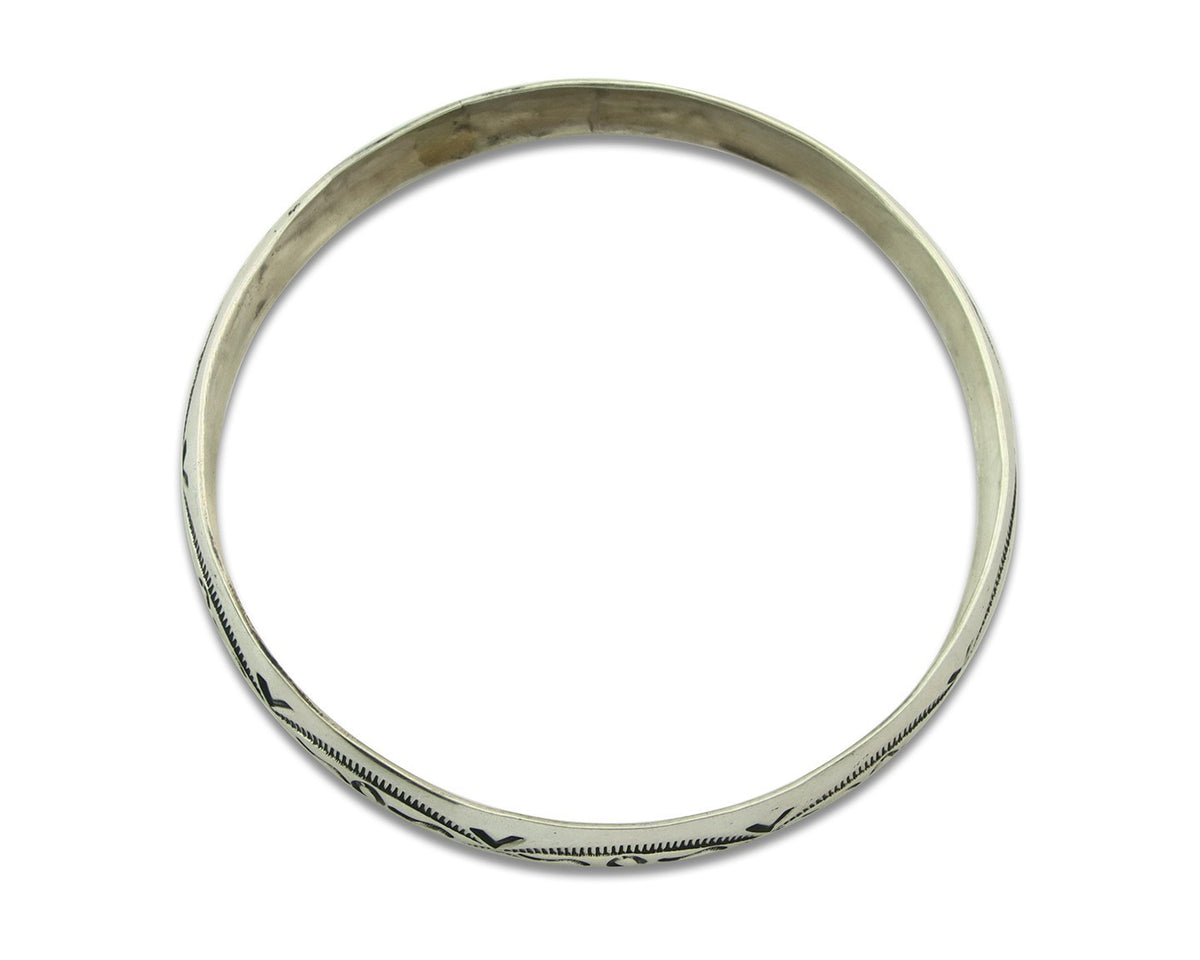 Vintage Navajo Bangle Bracelet Sterling Silver Hand Stamped Signed J