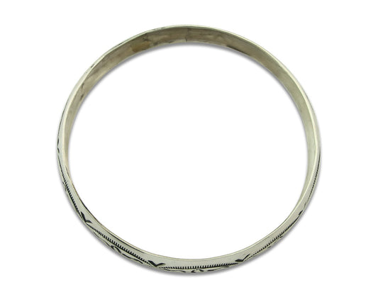 Vintage Navajo Bangle Bracelet Sterling Silver Hand Stamped Signed J