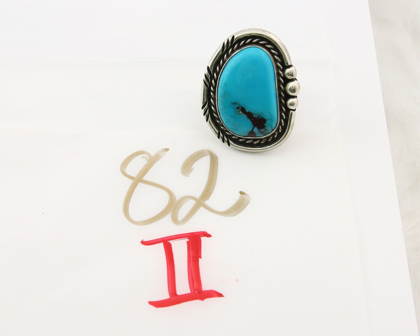 Navajo Ring 925 Sterling Natural Blue Turquoise Signed Ben S C.80's Size 8.0