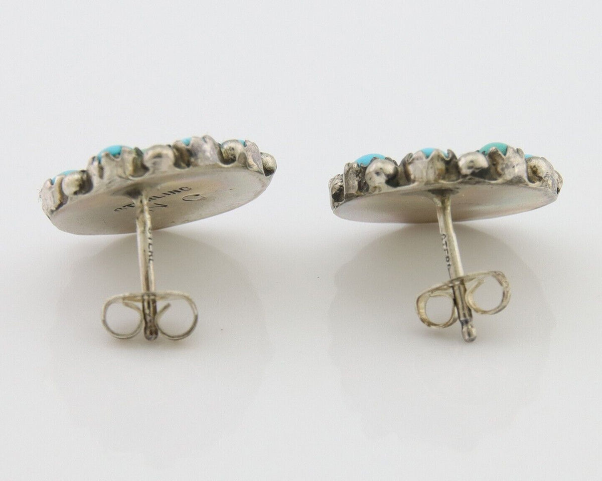 Navajo Shield Earrings 925 Silver Natural Turquoise Signed Nathaniel Curley C80s