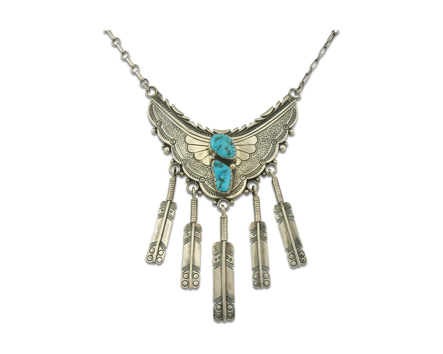 Vintage Navajo Bead Necklace 925 Silver Turquoise Hand Stamped 