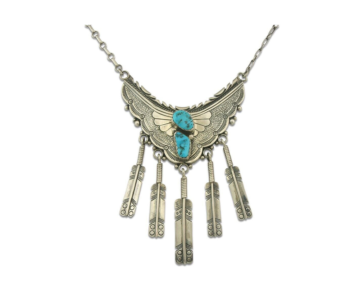 Vintage Navajo Bead Necklace 925 Silver Turquoise Hand Stamped Signed IHMJ