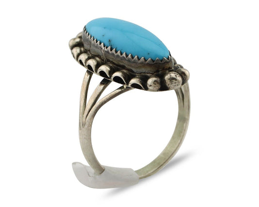 Navajo Ring 925 Silver Sleeping Beauty Turquoise Artist Signed SC C.80's