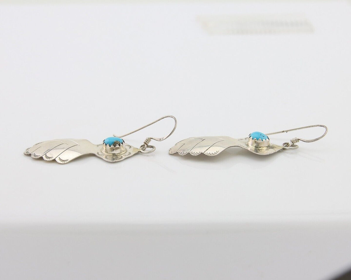 Navajo Dangle Earrings 925 Silver Natural Turquoise Artist Signed T C.80's