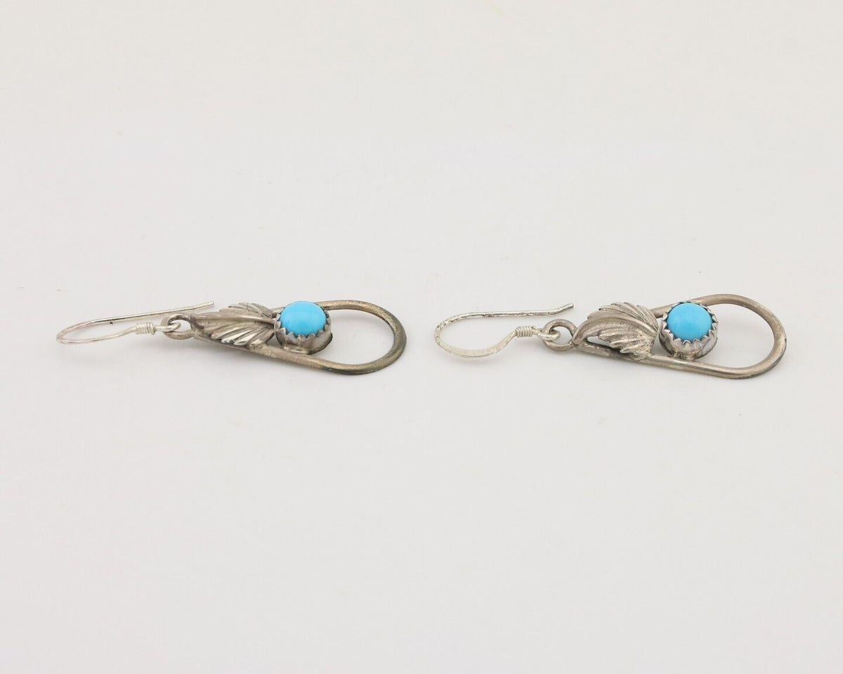 Navajo Dangle Earrings 925 Silver Sleeping B Turquoise Native Artist C.80's