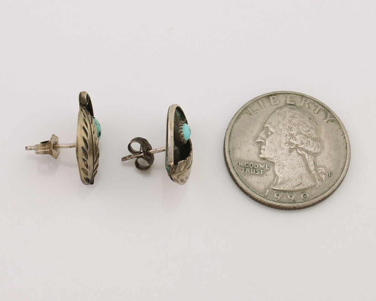 Navajo Earrings 925 Silver Natural Turquoise Native American Artist C.80's