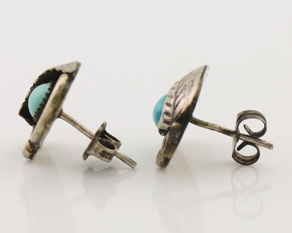 Navajo Earrings 925 Silver Natural Turquoise Native American Artist C.80's
