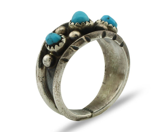 Zuni Ring .925 Silver Natural Sleeping Beauty Turquoise Signed MZR C.80's
