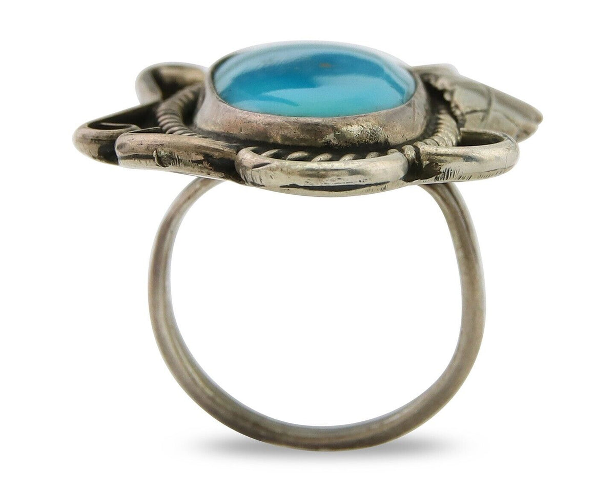 Navajo Ring 925 Sterling Blue Turquoise Native American Artist C.80's
