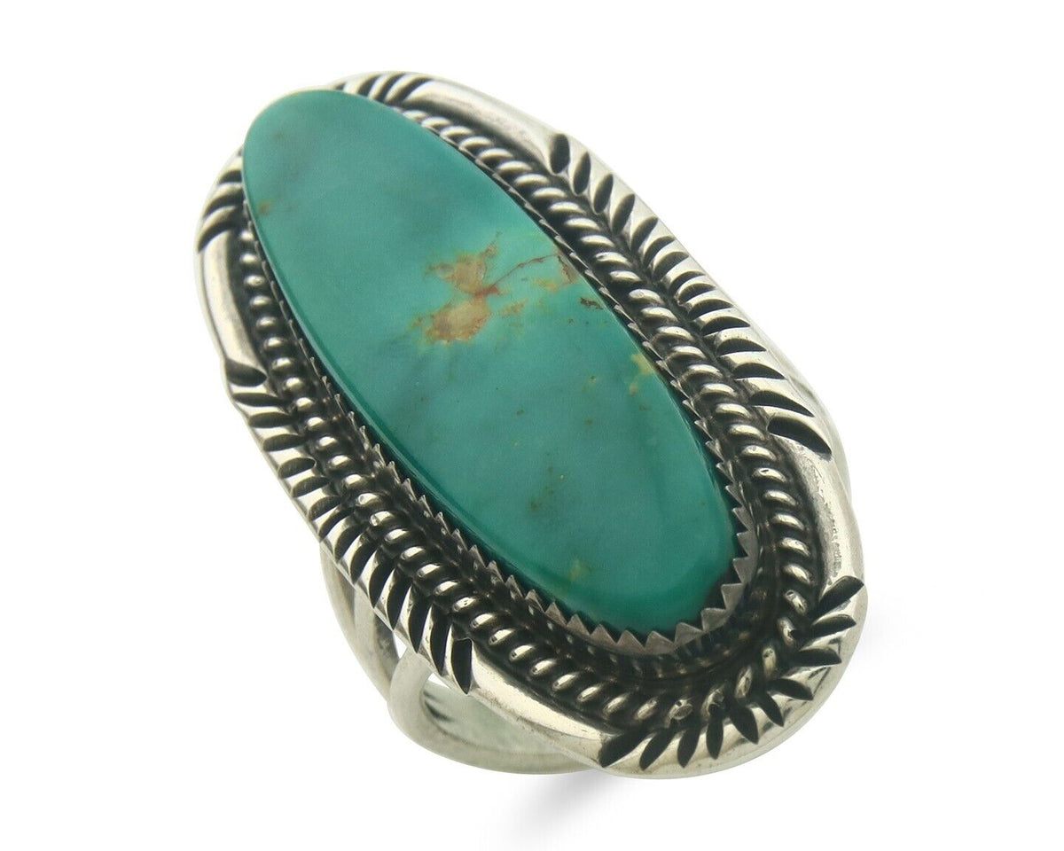 Navajo Ring 925 Sterling Turquoise Handmade Signed USA C.80's Size 9.75