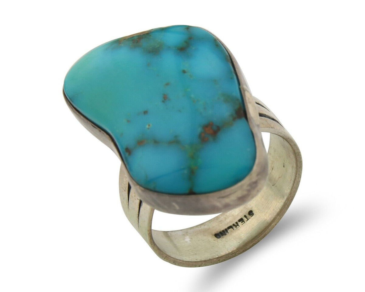 Navajo Ring 925 Sterling Natural Blue Turquoise Native Artist C.80's Size 7.25