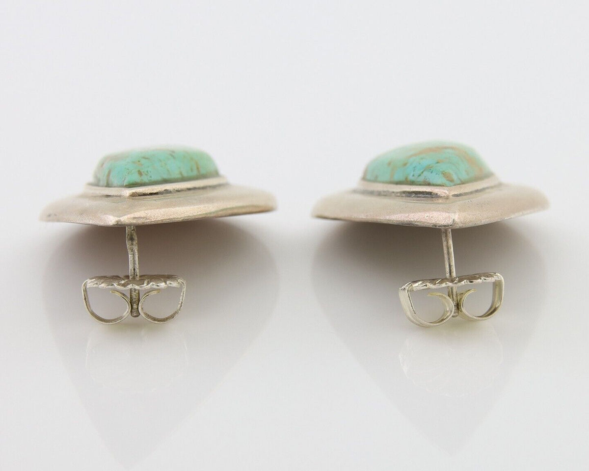 Navajo Dangle Earrings 925 Silver Natural Turquoise Signed Thomas Charay C.1988