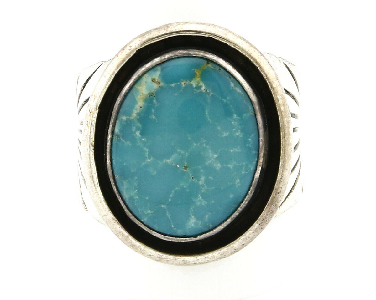 Navajo Ring .925 SOLID Silver Kingman Turquoise Signed Artist Doug Zachary C.80s