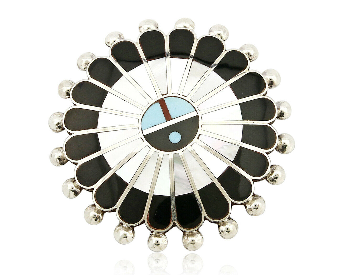 Zuni Signed Artist Victoria Unkestine Inlaid .925 SOLID Silver Tewa Pendant Pin