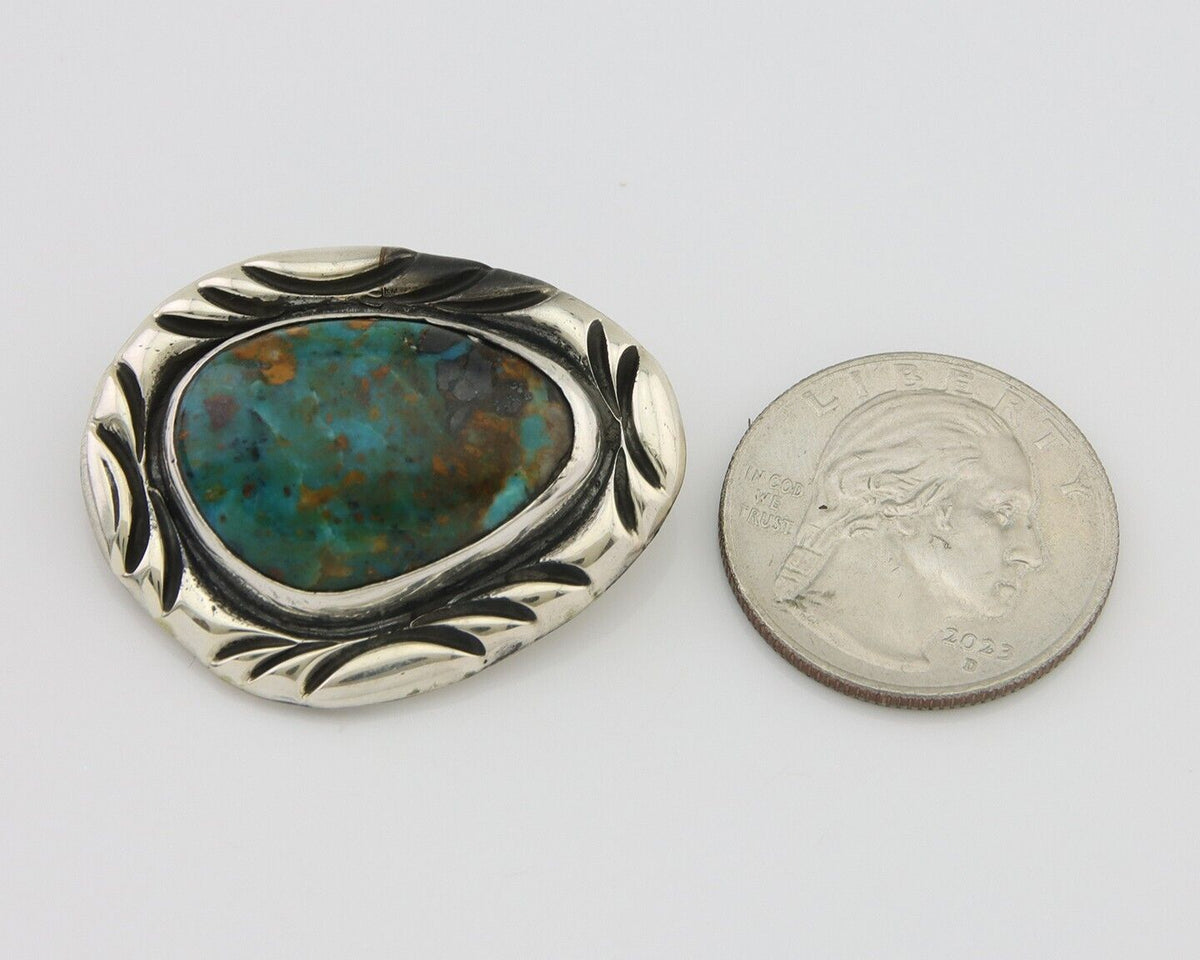 Navajo Pin 925 Silver Natural Mined Turquoise Artist Signed C Montoya C.80's