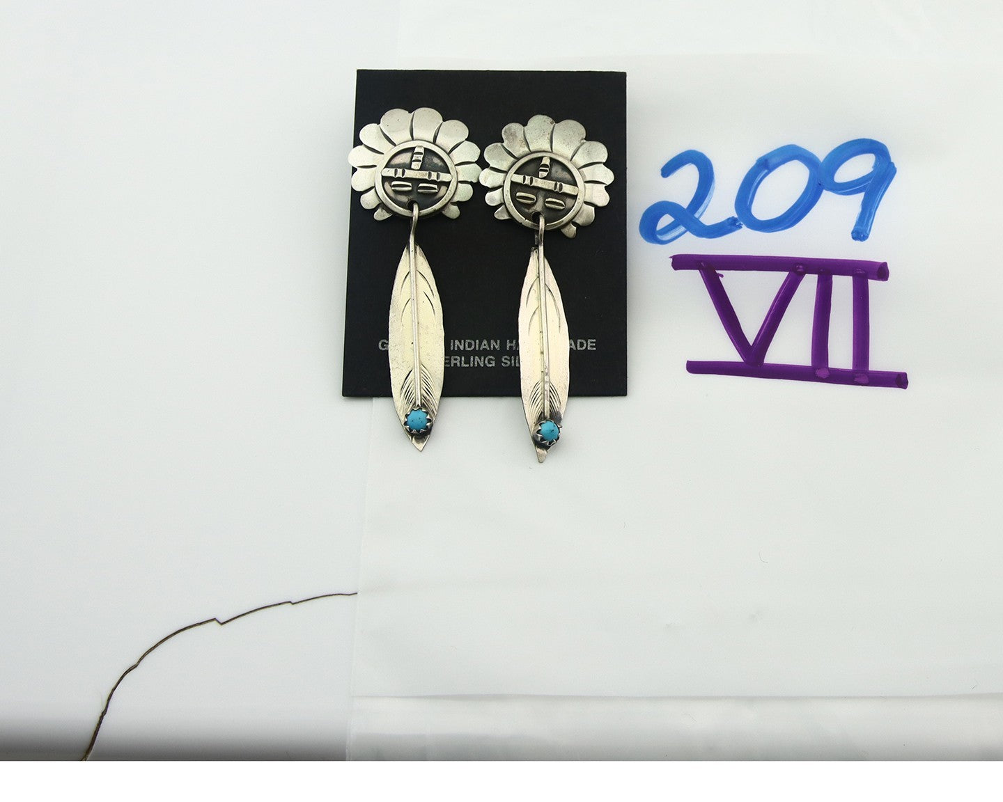 Navajo Earrings Sterling Silver Turquoise Dangle Vintage Authentic Tiwa