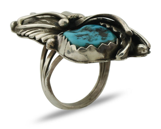 Navajo Ring 925 Silver Sleeping Beauty Turquoise Artist Signed DL C.80's