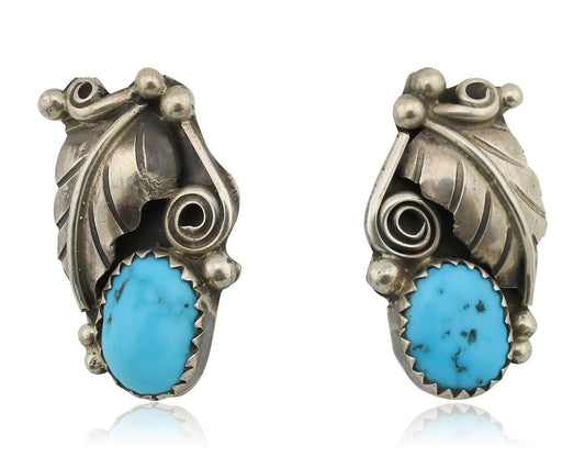 Navajo Earrings 925 Silver Natural Blue Turquoise Native American Artist C.80s