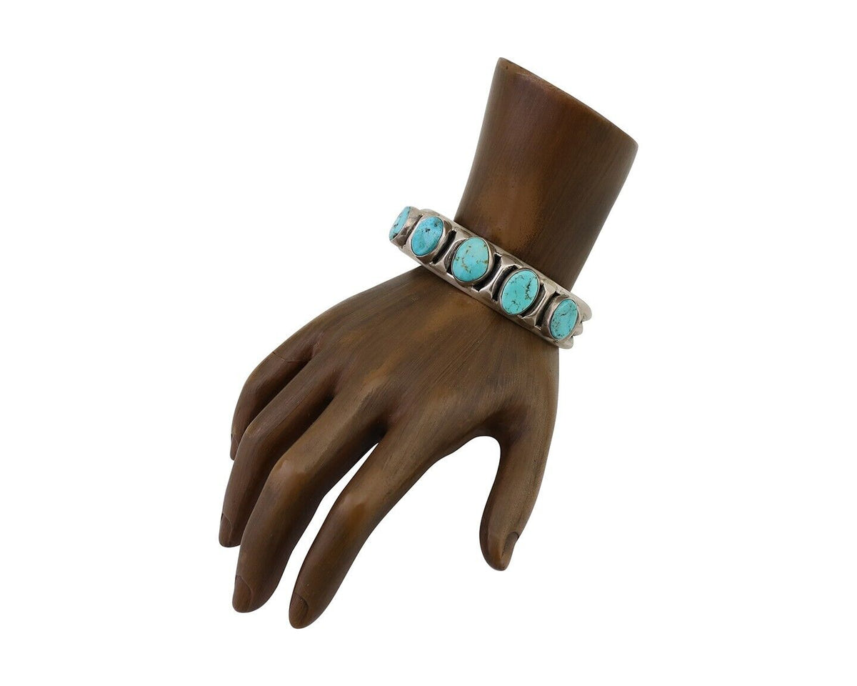 Navajo Cuff Bracelet 925 Silver Natural Blue Turquoise Signed M Montoya C.80's